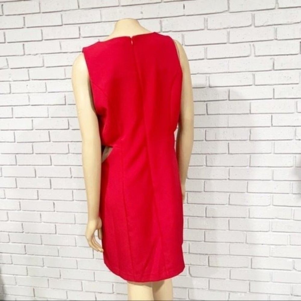 Anthropologie Red Sleeveless Side Cut Out Mini Shift Dress Round Neck Zip Back - Picture 10 of 13